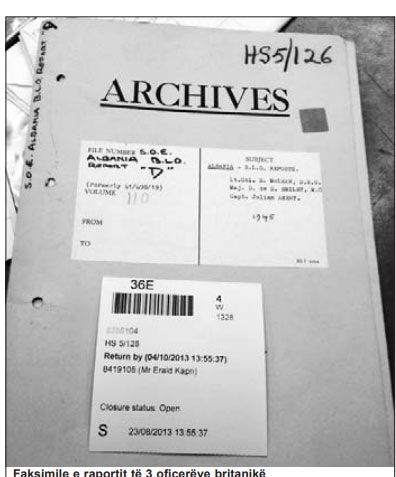 Faksimile e raportit të 3 oficerëve britanikë