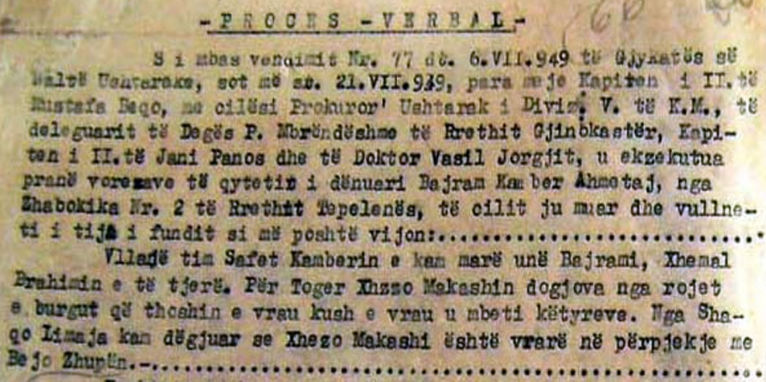Procesverbali i ekzekutimit të Bajram Ahmetajt