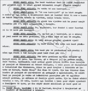 Faksimile e procesverbalit të mbledhjes së Byrosë Politike